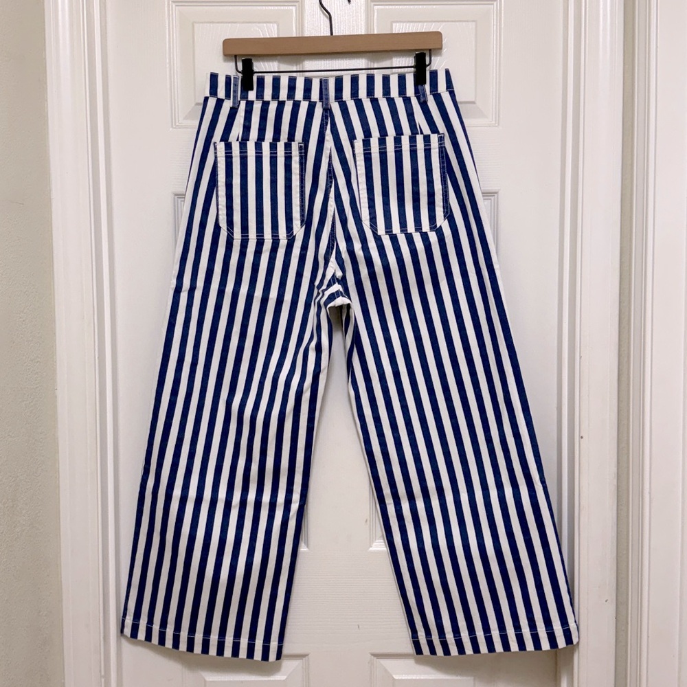 NWOT LOUP Simone Wide Crop Pants in Navy Striped - Picture 10 of 10